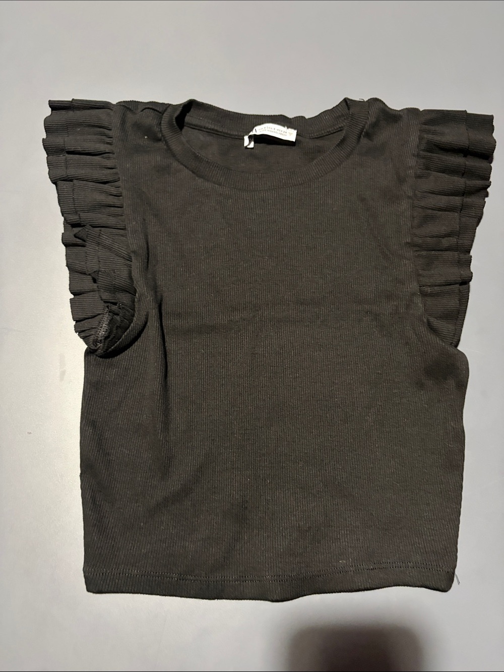 Zara Black Ribbed Knit Top with Round Neck